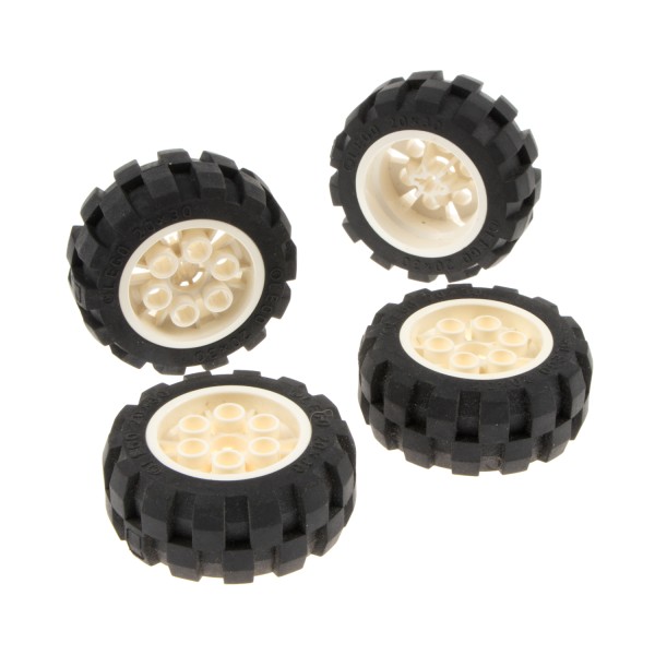 4x Lego Technic Rad schwarz 20x30 Ballon Reifen Medium Felge creme weiß 6582c01