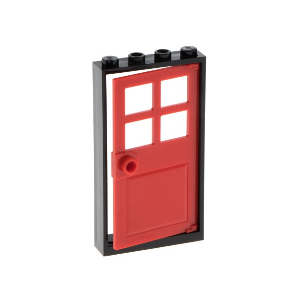 1x Lego Tür Rahmen schwarz 1x4x6 mit Tür Blatt rot Oberlicht 60623 60596