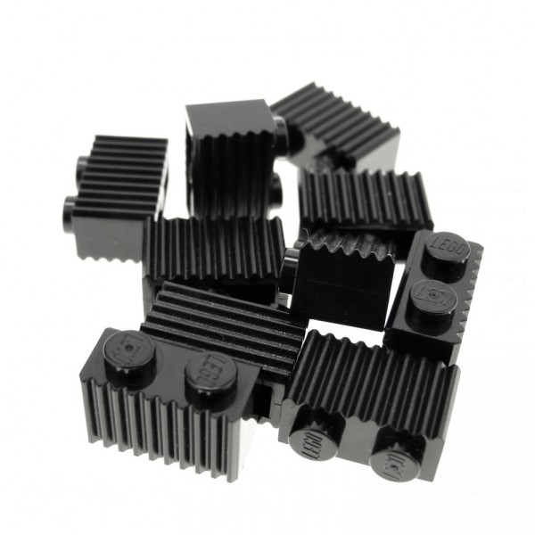 10x Lego Bau Stein modifiziert 1x2 schwarz Rillen Gitter Riffel Eisenbahn 2877