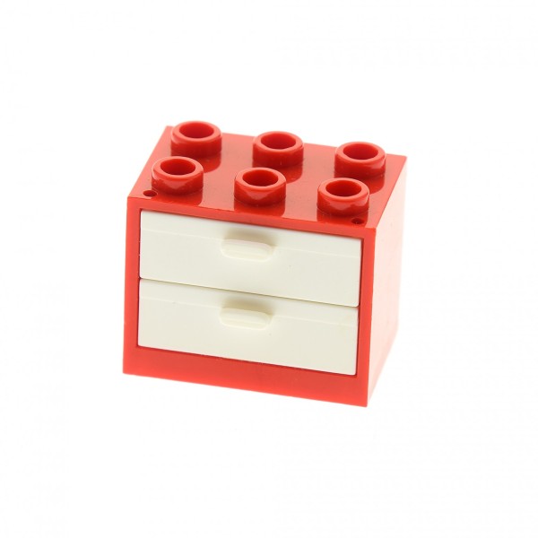 1x Lego Schrank rot 2x3x2 Container Schublade weiß Noppen leer 4536 92410 4532