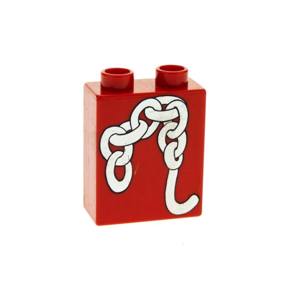 1 x Lego Duplo Motivstein rot 1x2x2 bedruckt Kette Haken silber grau Bild Bau Stein für Set Intelli 9125 3325 4066pb164
