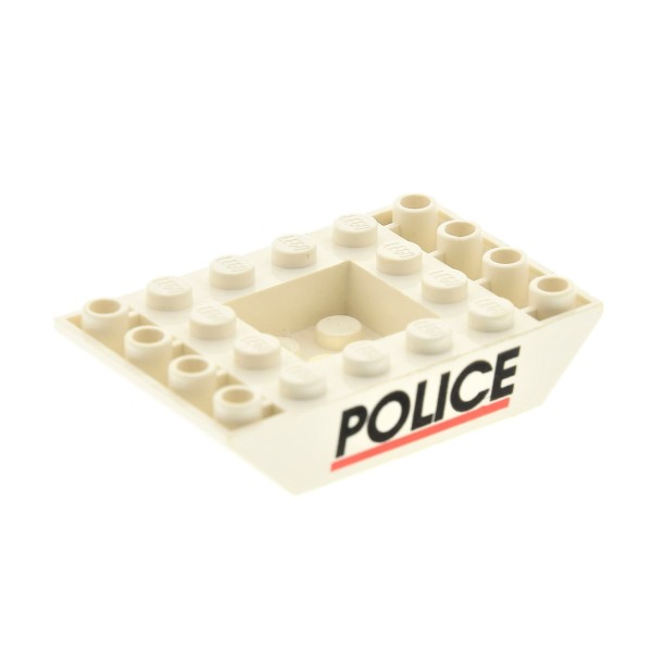 1x Lego Dach Stein creme weiß 6x4 45° negativ bedruckt POLICE Unterteil 30183px1