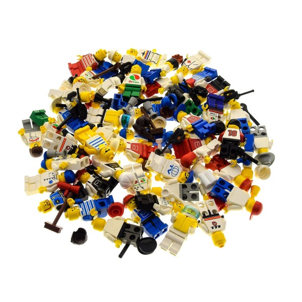 5 x Lego System City Mini Figuren Town Figur Torso weiss bedruckt bunt mit Zubehör Haare Kopfbedeckung zufällig gemischt