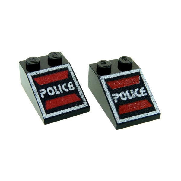 2x Lego Dachstein schwarz 33° 3x2 bedruckt Police Logo Dachziegel 3298p53