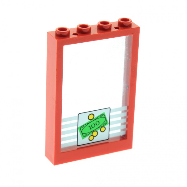 1x Lego Fenster Rahmen 1x4x5 rot Scheibe transparent weiß Geld 2493b 2494pb03