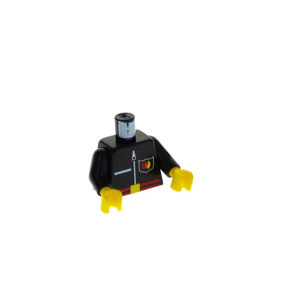 1 x Lego System Torso Oberkörper Figur Mann Feuerwehr schwarz mit Flamme Abzeichen Reißverschluss Arme schwarz Hand gelb 973px121c01