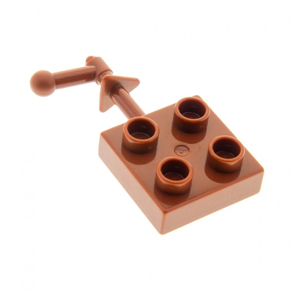 1x Lego Duplo Kurbel 2x2 rot braun mit Platte Schleuder Burg 5597 4252652 44699