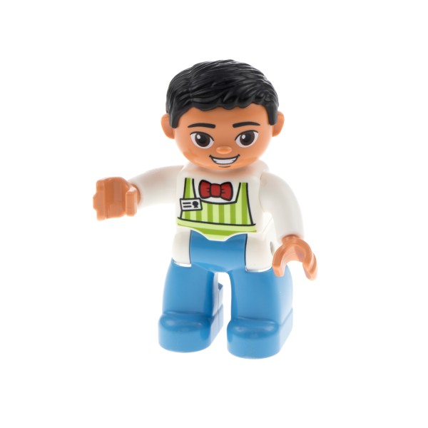 1x Lego Duplo Figur Mann hell blau Hemd weiß Schürze Verkäufer 47394pb182