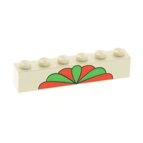 1 x Lego System Stein weiss 1x6 bedruckt mit Blüten Blätter rot grün Set 4118 3009pb012