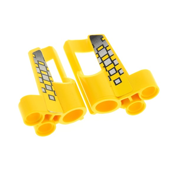 2 x Lego Technic Panele Paar gelb Verkleidung Sticker Muster kariert grau Seite A / B klein kurz großes Loch Fairing # 5 / Fairing # 6 Side A B 8240 32527 32528