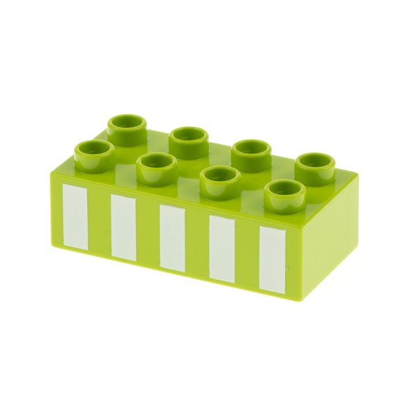 1x Lego Duplo Bau Stein 2x4x1 Basic lime hell grün bedruckt 5 Streifen 3011pb050
