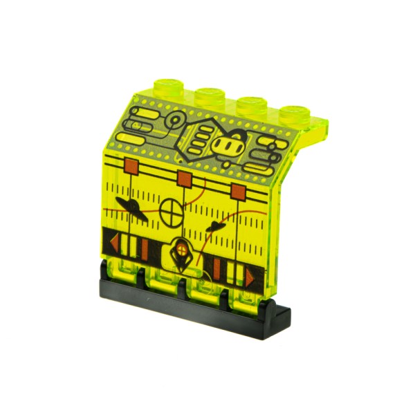 1x Lego Panele 2x4x3 transparent neon grün bedruckt Scharnier schwarz 2582pb08