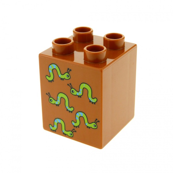 1 x Lego Duplo Basic Bau Stein dunkel orange braun 2 x 2 x 2 hoch bedruckt mit 5 Raupen Würmer für Set Zahlen Lernspiel 5497 31110pb035