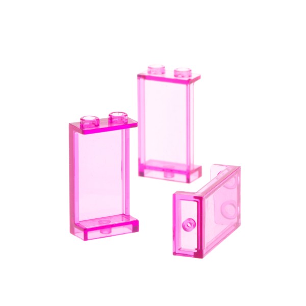 3x Lego Fenster Panele 1x2x3 transparent dunkel pink Stützen 35340 74968 87544