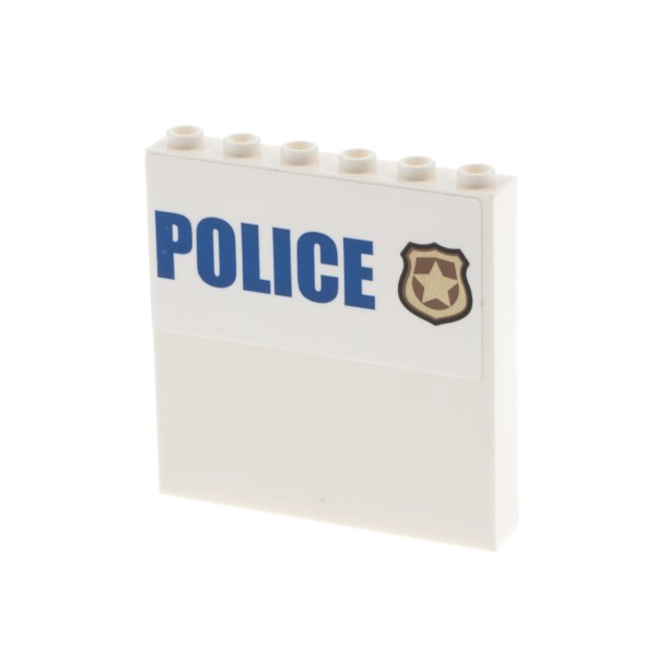 1x Lego Mauerteil 1x6x5 weiß Sticker Police Marke Stern blau außen 59349pb162