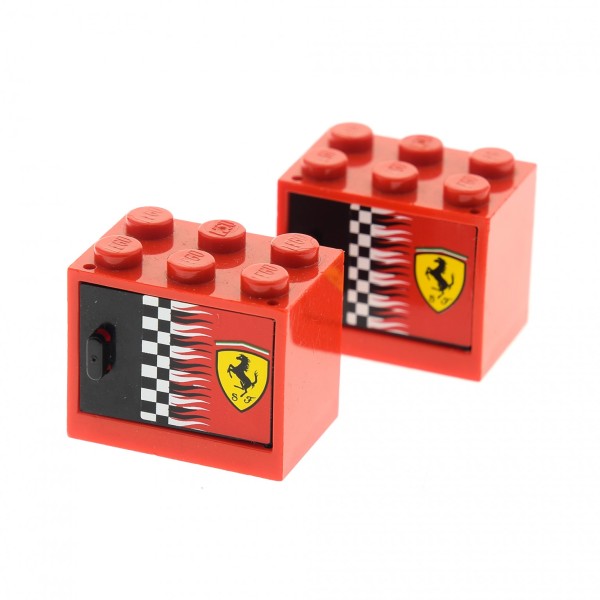 2x Lego Schrank rot 2x3x2 Tür rechts schwarz Sticker Ferrari 4533pb009R 4532a