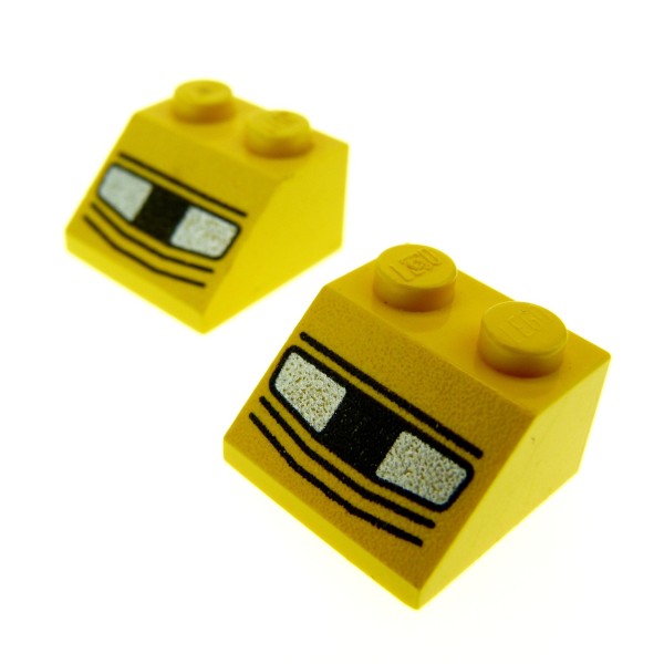 2 x Lego System Dachstein gelb 45° 2 x 2 bedruckt mit Scheinwerfer Dachziegel schräg Steine 3039pb012
