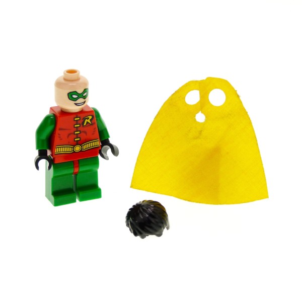 1 x Lego System Figur Mann Junge Batman I Robin Torso rot mit R Arme Beine grün Maske Haare glatt kurz schwarz Cape Umhang gelb bat025