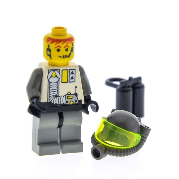 1 x Lego System Figur Astronaut Space Torso weiss bedruckt Space Exploriens Logo Schlauch Helm mit Atmungsgerät Lufttank schwarz 6854 6982 6899 1737 x168 973px133c01 sp012