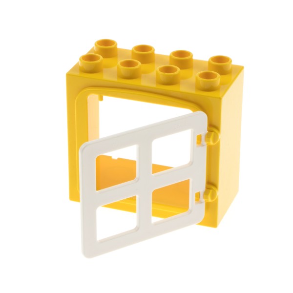 1x Lego Duplo Fenster Tür Rahmen 2x4x3 gelb mit Clip 4 Scheiben weiß 90265 2332b