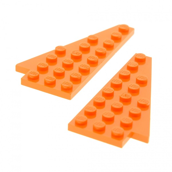 2x Lego Flügel Bau Platte 8x4 orange rechts links mit Noppen Kerbe 3933 3934