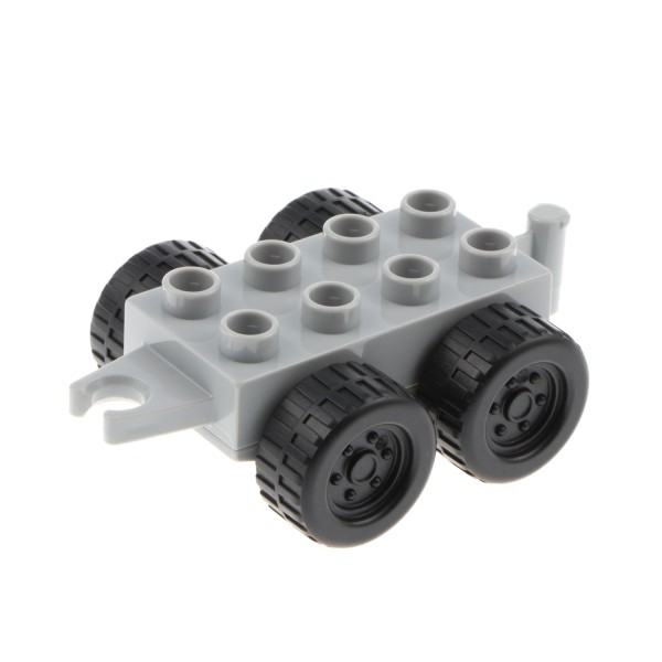 1x Lego Duplo Anhänger Unterbau 2x4 neu-hell grau Räder schwarz Fahrzeug bb0392