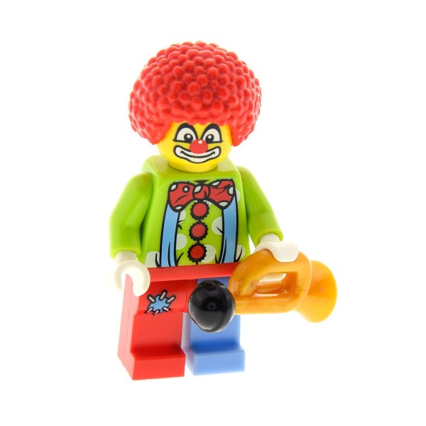 1x Lego Minifiguren Serie 1 Zirkus Clown rot grün blau Horn gold 87996pb01 col004