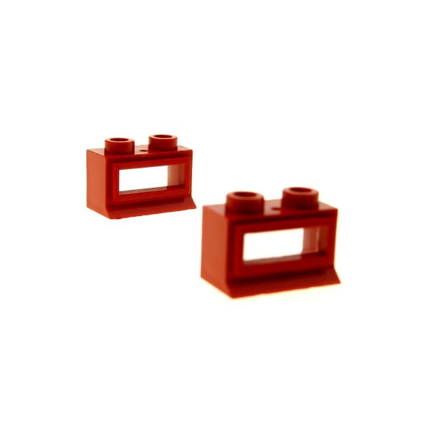 2 x Lego System Fenster Rahmen rot 1x2x1 Zug Eisenbahn Haus klein Waggon Lok 60er Jahre 27ac01