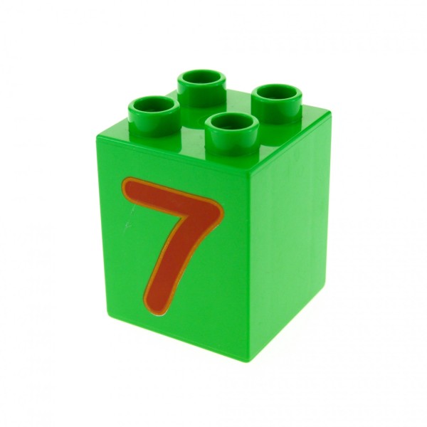 1 x Lego Duplo Basic Bau Stein bright grün 2 x 2 x 2 hoch bedruckt mit Nummer 7 für Set Zahlen Lernspiel 5497 31110pb027