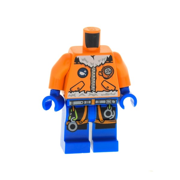 1 x Lego System Figur Torso Oberkörper Mann Artik Forscher Torso orange bedruckt mit Reißverschluß Beine blau bedruckt mit Bergsteigerausrüstung cty493 60062 60033 970c00pb309 973pb1683c01
