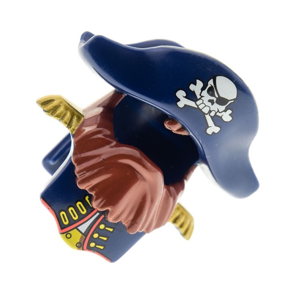 1 x Lego Duplo Piraten Figur Helm dunkel blau Bart braun Hut mit Totenkopf Epauletten Seemann Schiffs Kapitän 7880 54062pb02 
