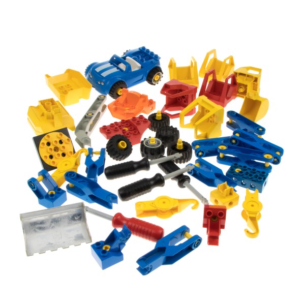 39x Lego Duplo Toolo B-Ware Teile Set abgenutzt Verbinder blau gelb rot Cabrio