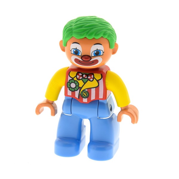 1x Lego Duplo Figur Mann hell blau gelb rot grün Clown Zirkus 10504 47394pb151