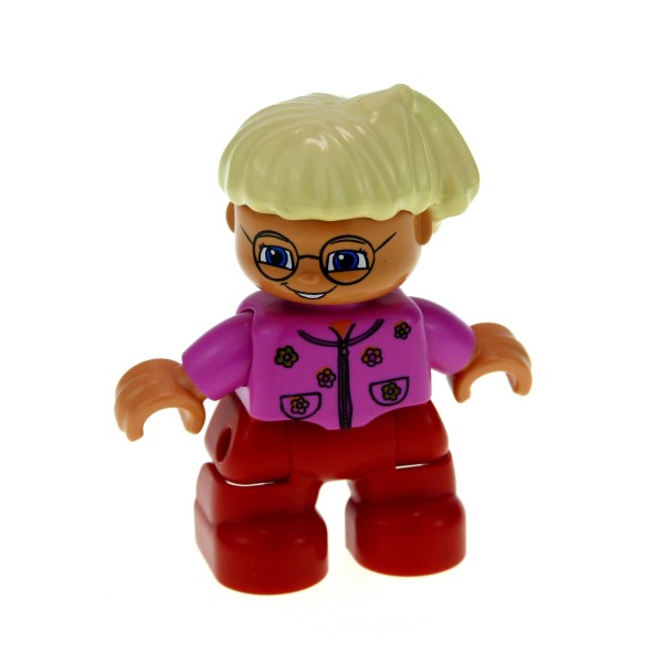 1x Lego Duplo Figur Kind Mädchen rot Jacke rosa Haare blond Brille 47205pb006