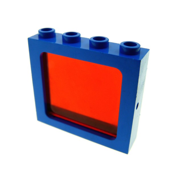 1x Lego Fenster Rahmen 1x4x3 blau Scheibe transparent rot Zug Haus 3855 4033