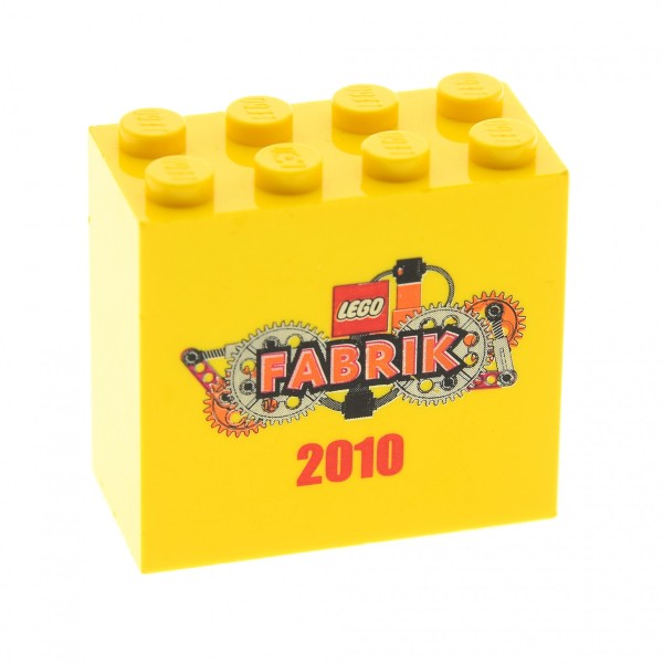 1x Lego Bau Stein 2x4x3 gelb bedruckt LEGO Fabrik 2010 Motivstein 30144pb073