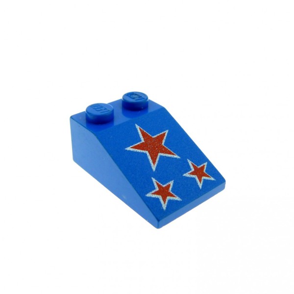 1 x Lego System Dachstein blau 33° 3 x 2 bedruckt mit Sternen Dachziegel schräg Stein 3298p21