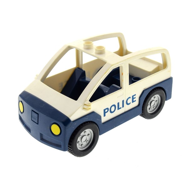 1 x Lego Duplo Auto B-Ware abgenutzt dunkel blau weiß Polizei Polizeistreife Wagen Van Police Schrift blau für Set 9211 4691 4354c01pb01