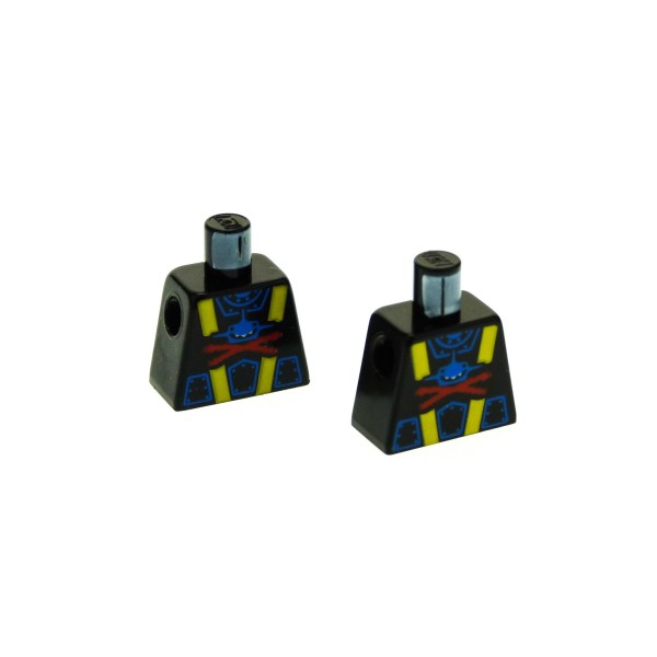 2 x Lego System Torso Oberkörper Figur Aquazone Taucher Aquashark schwarz Hai blau X rot Streifen 973pb0075