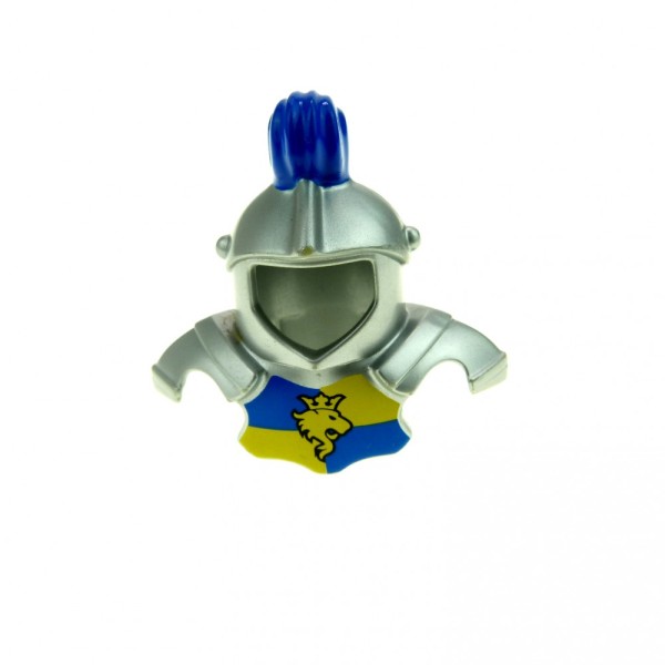 1x Lego Duplo Figur Ritter Helm metallic silber Feder blau Löwe Castle 51728pb02