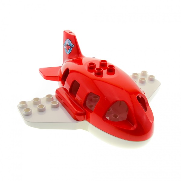 1x Lego Duplo Flugzeug rot weiß B-Ware abgenutzt bedruckt Globus 18721pb01