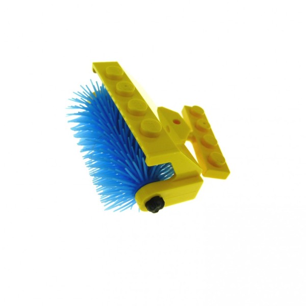 1 x Lego System Wasch Bürste für Kehrmaschine gelb medium blau Halter mit Kugel Gelenk Stein Straßen Reinigung 2473 2578a