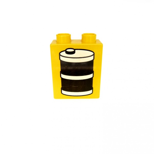 1 x Lego Duplo Motivstein gelb 1x2x2 bedruckt Öl Faß Tonne gross Kanister Tankstelle Bild 2 Bau Stein 4066 