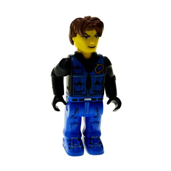 1 x Lego System Figur 4 Juniors Jack Stone Mann Jacke schwarz blau Hose blau Haare braun 4606 4608 4621 js013