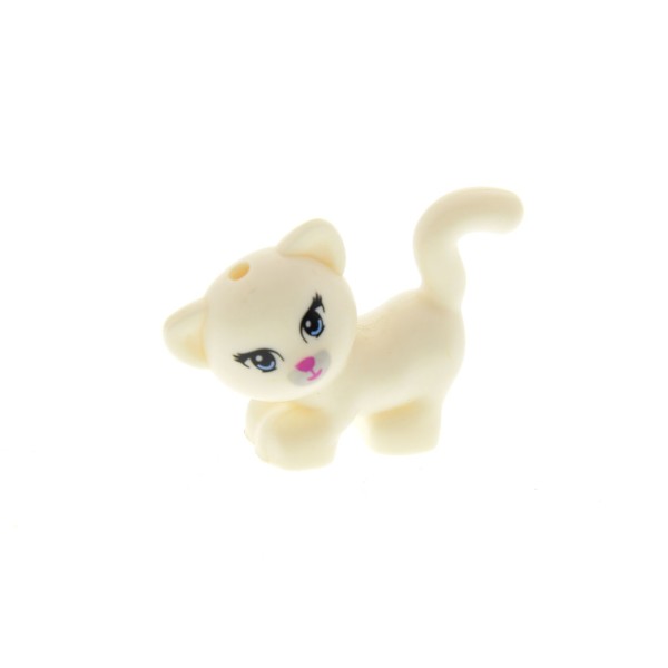 1x Lego Tier Katze weiß stehend Augen blau Nase dunkel pink grau Kitty 93089pb02