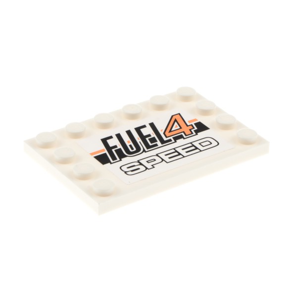 1x Lego Bau Platte weiß 4x6 Fliese Sticker Fuel 4 Speed schwarz orange 6180pb107