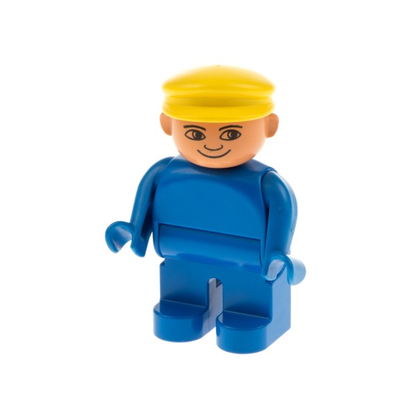 1x Lego Duplo Figur Mann Beine blau Top blau Hut gelb Augen leer 4555pb164
