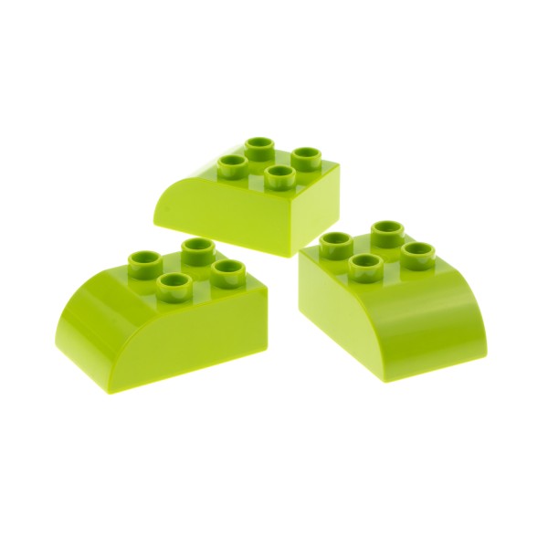 3x Lego Duplo Dach Bau Stein 2x3x1 lime grün schräg abgerundet Set 45028 2302