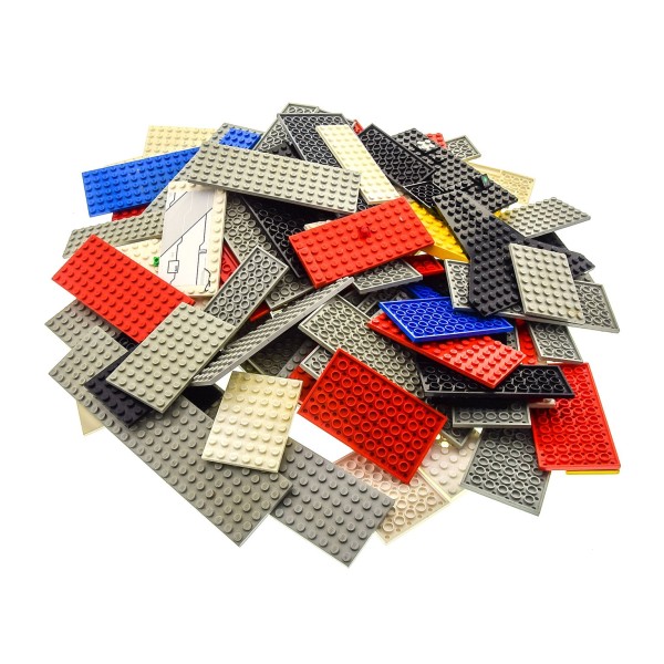 1,0 kg Lego System City Bau Platten B-Ware Set abgenutzt bunt gemischt rot schwarz grau rot weiss Basic Grundplatte 