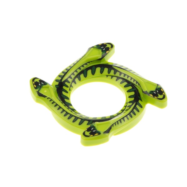 1 x Lego brick lime Ring 4 x 4 with 2 x 2 Hole and 4 Snake Head Ends and Black and Dark Green Scales Snake Pattern (Ninjago Spinner Crown) 4654146 98342pb01
